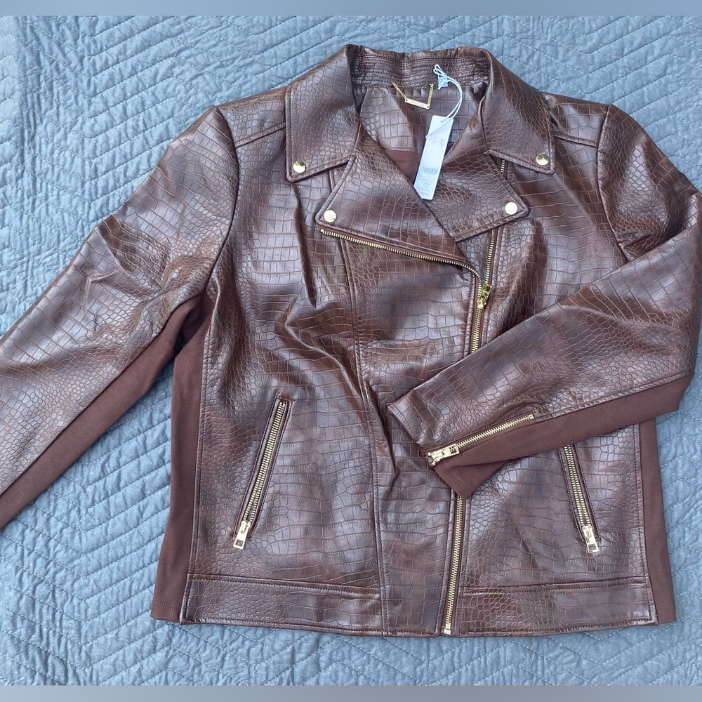 Chico's Brown Faux Leather Moto Jacket